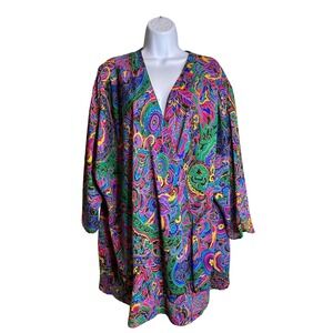 Vintage MORE 80s Bold Bohemian Print Tunic Top Est Sz 3X Flowy Art To Wear